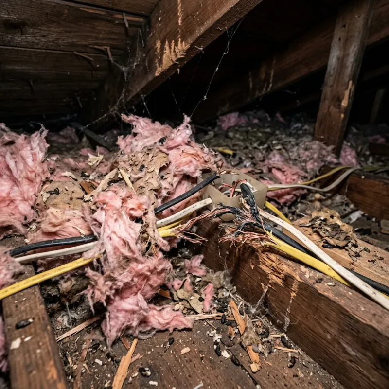 Contaminated ceiling insulation being assessed in a Sassafras roof space