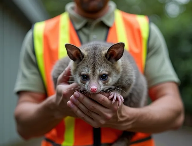 Animal handler safely recovering a deceased possum in Sassafras